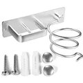 Produktbild: YUET Föhnhalter Föhn Halterung Fönhalter Wandmontage, Aluminium Haartrocknerhalter und Glätteisenhalter, Föhnhalterung mit Kabelhalter, Bohren und ohne Bohren Zwei Arten der Installation, Silber