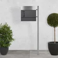 Produktbild: ECD Germany Standbriefkasten mit Zeitungsfach, Design Briefkasten mit Pfosten, Standfuß freistehend, Briefkastenanlage, Briefkastenständer Silber Edelstahl, Postkasten Anthrazit/Silber Edelstahl
