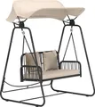 Produktbild: Outsunny Hollywoodschaukel Rattan 2-Sitzer Gartenschaukel mit verstellbar Sonnendach Kissen Hängebank bis 240 kg belastbar Hängeschaukel Schaukelbank für Garten Balkon 149 x 121 x 180 cm Khaki