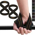 Produktbild: RDX Zughilfen Krafttraining Bodybuilding, Figure 8 Kreuzheben Gewichtheben Handgelenkschutz Griff, Gepolstert Powerlifting Fitness Weight Lifting Straps, Frauen Männer Deadlift Pull up Grip