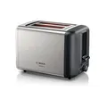 Produktbild: Bosch Kompakt Toaster DesignLine TAT3P420DE, integrierter Edelstahl-Brötchenaufsatz, mit Abschaltautomatik, mit Auftaufunktion, perfekt für 2 Scheiben Toast, Liftfunktion, 970 W, Edelstahl/schwarz