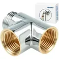 Produktbild: tecuro 2-Wege Verteiler T-Stück, allseitig 1/2 Zoll, Messing verchromt