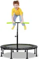 Produktbild: COSTWAY 110cm Mini Trampolin faltbar mit höhenverstellbarem Griff, Kindertrampolin 100 kg Belastbar Grün