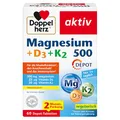 Produktbild: Doppelherz Magnesium 500 + D3 + K2 - Hochdosiertes Magnesium als Beitrag zur normalen Funktion der Muskeln und Nervensystems - 60 vegetarische Depot-Tabletten