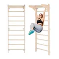 Produktbild: Sprossenwand mit Klimmzugstange für Erwachsene (230 cm), Holz-Kletterwand, Multifunktionales Fitnessgerät, Kletterleiter für Erwachsene & Kinder, 100% ECO, Made in EU