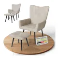 Produktbild: Juskys Ohrensessel Odense inkl. Hocker, Relaxsessel mit Cord & Stahlgestell – Beige