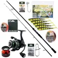 Produktbild: Zite Fishing Inzite Base Stick Zander Angel-Set | 255 cm Spinnrute + Spinning Base Reel 3000 | monofile & geflochtene Angelschnur | Inkl. Angelzubehör wie Snaps und Jighaken | 5 STK. Gummifisch 12 cm