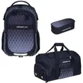 Produktbild: Elephant 3 Teile Set Schulrucksack Jungen Mädchen Signature Hero 2 Schultasche Laptopfach Rucksack + Sporttasche + Mäppchen Box (Black Cube 12868)