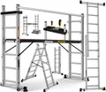 Produktbild: MASKO Arbeitsgerüst Baugerüst mit Arbeitsbühne 4in1 Mehrzweckleiter, bis 150kg belastbar, als Anlegeleiter, Bockeiter, Treppenleiter & Gerüstleiter nutzbar