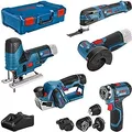 Produktbild: Bosch Elektrowerkzeug-Set 12V 5-teilig | GSR+GOP+GHO+GWS+GST | 3 Akkus | Schnellladegerät | XL-BOXX | Blau