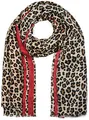 Produktbild: styleBREAKER Damen Schal mit Leo Muster und farbigem Streifen | Weiches Material mit Fransen | Animal Print Tuch in One Size, Farbe:Braun-Rot