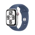 Produktbild: Apple Watch SE GPS + Cellular 44mm Silver Aluminium Case mit Denim Sport Band - S/M (MXGP3QF/A)