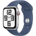 Produktbild: Apple Watch SE GPS + Cellular Silver Aluminium, Denim Sport Band S/M, MXGP3QF/A, 44mm - Silber