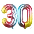 Produktbild: 30 Geburtstag Deko zahlen luftballon 30 | Folienballon Regenbogen- für 30. Geburtstagsdeko Männer Frauen Ballon Zahl Deko zum Geburtstag fliegt mit Helium
