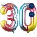 Produktbild: Folienballon Zahl 30 Regenbogen Deko für Geburtstag Männer Frauen Helium
