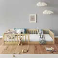 Produktbild: Bodenbett GUSTAVO mit Rausfallschutz Kiefer Massiv – Natur 90 x 200 cm Bodenbett mit Rausfallschutz Montessori-Kinderbett