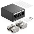 Produktbild: deleyCON 4 Port Patchpanel Set Patchfeld Verteilerfeld 1 HE + 4x RJ45 Keystone Jack Modul STP CAT6a Kompatibel mit Verlegekabel CAT6 CAT6a CAT7 Netzwerkkabel Ethernet LAN DSL - Schwarz
