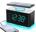 Produktbild: Radiowecker 14-Zoll-Uhr mit weißer LED-Anzeige Bluetooth UKW-Radio Dual-Alarm...