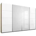 Produktbild: Schwebetürenschrank - Sonoma Eiche - weiß Hochglanz - mit Spiegel - 271x211 cm