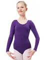 Produktbild: tanzmuster ® Ballettanzug Mädchen Langarm - Lilly - aus Baumwolle, Ballettbody Kinder Ballett Trikot in lila, Größe 152/158