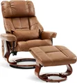 Produktbild: M MCombo Relaxsessel mit Hocker, Drehbare Fernsehsessel mit Liegefunktion, Moderner TV-Sessel Stuhl für Wohnzimmer, mit Kissen & Seitentasche, ohne Massagefunktion, Kunstleder, 9066 (Kunstleder-Braun)