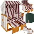 Produktbild: tectake® Strandkorb, Strandkorb Ostsee 2-Sitzer, verstellbare Rückenlehne, Volllieger mit Fußbänkchen und Seitentische, inkl. Schutzhülle & Kissen, Ideal für Balkon, Garten und Terrasse - rot/weiß