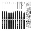Produktbild: Molotow Blackliner Complete 11er Set (Strichstärke 0,05 mm bis 1,0 mm, Keilspitze und Rundspitze, Fineliner mit permanenter, dokumentenechter Tinte) 11 Stück schwarz