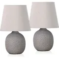Produktbild: 2er Set BRUBAKER Tisch- oder Nachttischlampen 28,5 cm Keramik Lampenfüße mit Struktur Braun Beige und Baumwoll Schirme Beige - Braun/Beige
