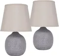 Produktbild: BRUBAKER 2er Set Tisch- oder Nachttischlampen - 28,5 cm - Braun/Beige- Keramik Lampenfüße mit Struktur - Leinen Schirme Beige