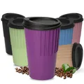 Produktbild: Kaffeebecher to go 300 ml - Becher mit Deckel & Riffel-Optik als Hitzeschutz - Trinkbecher BPA-frei - Made in Germany Travel Mug perfekt fürs Büro, Auto & Uni, Farbe:brombeere/schwarz