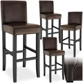 Produktbild: tectake® 4er Set Barhocker, Bistrohocker, Tresenhocker, Barhocker mit Lehne, gepolsterter Barstuhl, Bistrostuhl mit Fußstütze, Holz und Kunstleder, Stuhlbeine aus Massivholz, 107 cm hoch - braun