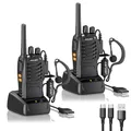 Produktbild: JUCJET 88E Walkie Talkie, Lizenzfrei PMR446 16 Kanäle Funkgeräte, Handfunkgerät Eingebauter LED Taschenlampe. 2-in-1 Type-C Charging Cable mit USB-Ladestation und Headset (Schwarz, 2 Stück)