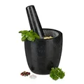 Produktbild: Relaxdays Granit Mörser mit Stößel, robust & langlebig, Gewürze, Kräuter, polierter Steinmörser, Ø 13 cm, 500ml, schwarz