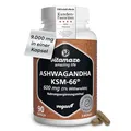 Produktbild: Organischer Ashwagandha KSM-66® 9000 mg (15:1) 3 Monate (90 Kapseln eine täglich) Wurzelextrakt mit 5% Withanoliden Vegan Ohne Zusatzstoffe