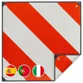 Produktbild: Warntafel, 3in1 Warnschild Italien, Spanien, Portugal, 50x50 Cm, Reflektierend, Für Fahrradträger, Rot/weiß - Relaxdays