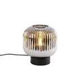 Produktbild: Qazqa - Art Deco Art Deco Tischlampe schwarz mit Rauchglas - Karel I Wohnzimmer I Schlafzimmer - Rund - LED geeignet E27