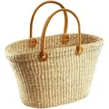 Produktbild: Kobolo Korbtasche Einkaufstasche Flechttasche Strandtasche Seegrastasche natur Ledergriffe - Damentasche Taschen mit Henkel Handtaschen Shopper Beutel - Braun