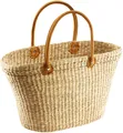 Produktbild: Seegrastasche Einkaufskorb Strandtasche Flechtkorb - natur - mit Ledergriffen
