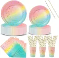 Produktbild: Partygeschirr 120 Stück Regenbogen Pappteller Gabeln Servietten für