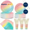 Produktbild: Partygeschirr 120 Stück Regenbogen Pappteller Gabeln Servietten für 24 Gäste