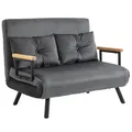 Produktbild: HOMCOM Schlafsofa 4 in 1 2 Sitzer Sofa mit Schlaffunktion, 183 x 98,5 cm Klappbar Couch Schlafcouch mit 5-stufig Verstellbarer Rückenlehne, Lendenkissen und Samtoptik für Wohnzimmer, Dunkelgrau