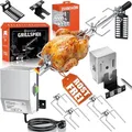 Produktbild: KESSER® Edelstahl Grillspieß Set 107cm passend für Weber Spirit Gasgrill, BBQ Fleischklammer, Griffstück und Motor Elektrischer Drehspieß 220V - 240V, Inkl. 4X Fleischnadeln und Montagezubehör Silber