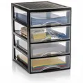 Produktbild: Hausfelder Schubladenbox A4 mit 4 Schubladen, Transparente Kunststoff Schubladenbox für Schreibtisch, Büro Organizer Schubladen, Aufbewahrungsbox mit Schubladen, Din A4, Stapelbar, 36,5x26x36,5cm