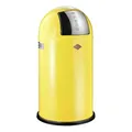 Produktbild: Wesco Pushboy Mülleimer in der Farbe lemon gelb, pulverbeschichtetes Stahlblech, 50 Liter Volumen, große Edelstahlklappe, herausnehmbarer Innenbehälter