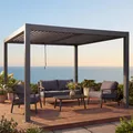Produktbild: Pergola HWC-L46, Gartenpavillon Lamellen-Pavillon, 10cm-Aluminium-Gestell, Regenrinne sturmfest, 3x4m anthrazit