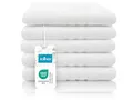 Produktbild: ZOLLNER 5er Set Badehandtücher in 100x150 cm - Flauschige Badetücher aus Baumwolle - mit moderner Streifenbordüre - waschbar bis 95°C - mit praktischem Aufhänger - in weiß - Hotelqualität