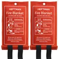 Produktbild: HEFTMAN Löschdecke 2er Pack - Große Glasfaser Feuerlöschdecke mit Flammhemmenden Baumwollgriffen in Rotem Etui - Feuerdecke für Küche, Zuhause, Wohnwagen (1 m x 1 m) - 2 Stück