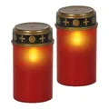 Produktbild: Grablicht 2er Set LED Grabkerze Rot Grab Friedhof Timer Grabschmuck Grablampe