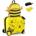 Produktbild: COSTWAY 2tlg Kinderkoffer + Rucksack, Kindertrolley mit Rollen und wasserdichter Hartschale, Kindergepäck, Rollkoffer mit Rucksack für Kleinkinde... - Gelb