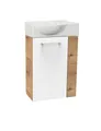 Produktbild: FACKELMANN Waschbeckenunterschrank Set SBC - Front Weiß hochglanz - Korpus Ast-Eiche links - 45 x 71 x 32